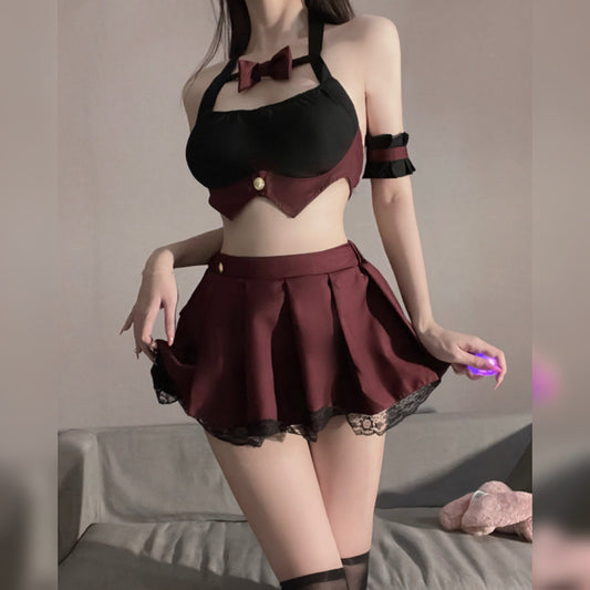 Fantasy Bow Intimate Top with Short Mini Skirt Cosplay Lingerie Set