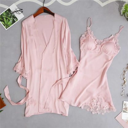 Luxury 5 Pieces Silk Stain Kimono Intimate Lingerie Bridal Nightwear Set