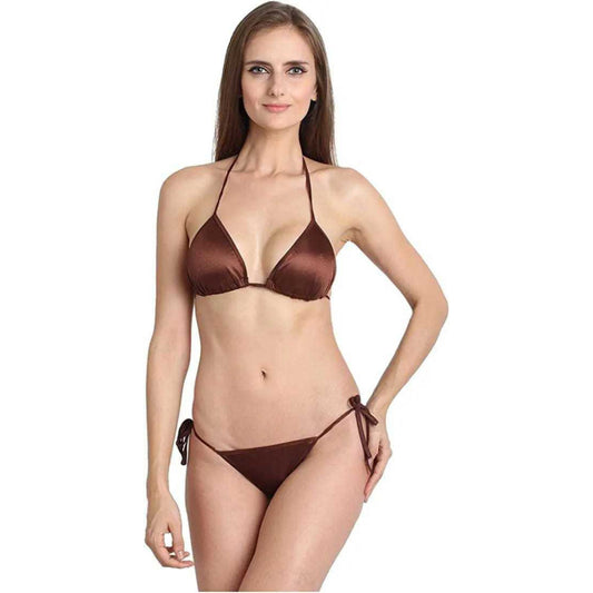 New Sexy Shiny Silk Stain Triangle Cup 2 Pcs Bikini Set For Women