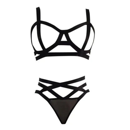 Sultry Elegance: Two-Piece Cross-Tie Hollow Thong Lingerie