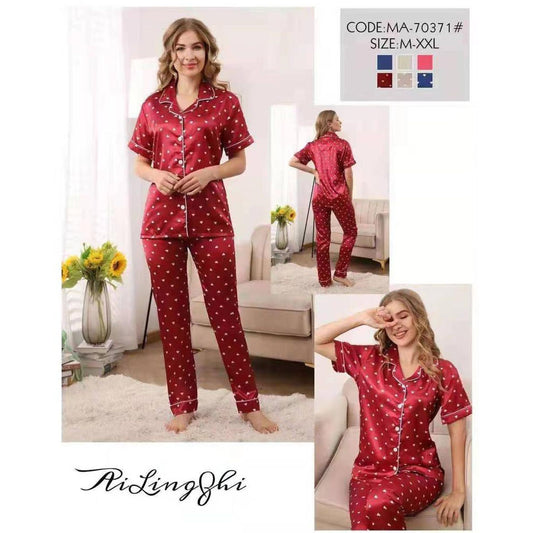 Polka Doted Luxury Silk Stain Pajama Suit