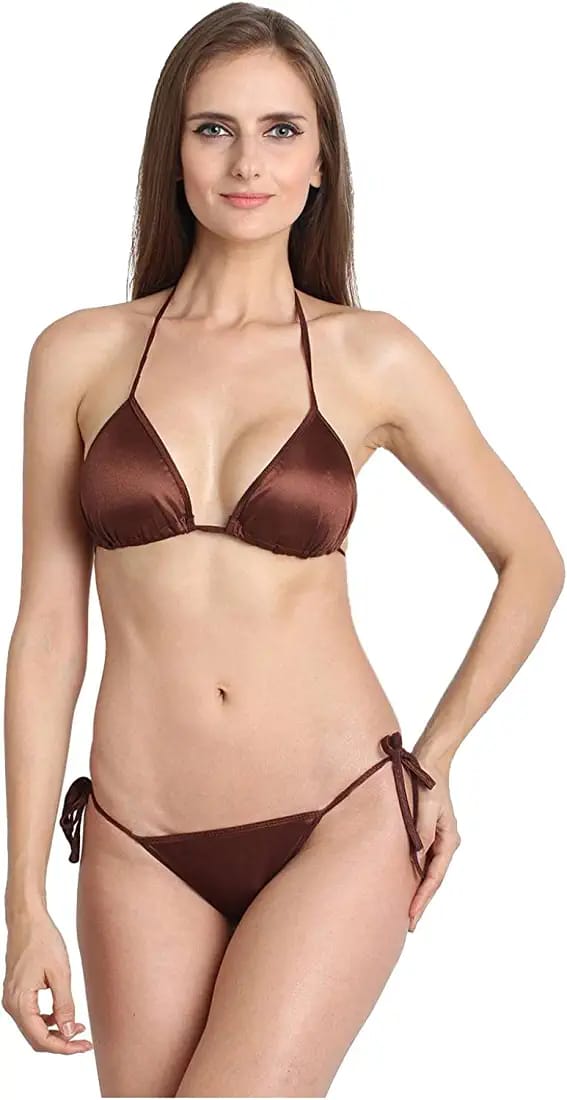 New Sexy Shiny Silk Stain Triangle Cup 2 Pcs Bikini Set For Women