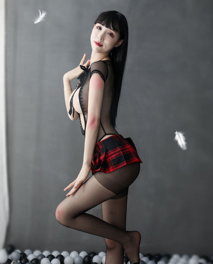 Kawaii Sheer Sensation: Japanese Schoolgirl Cosplay Lingerie Set
