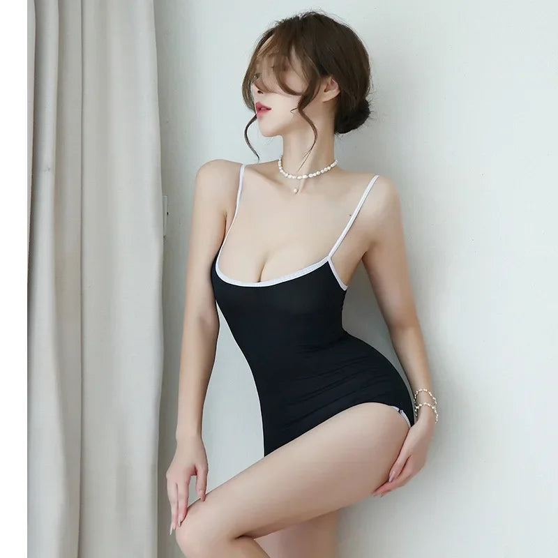 One Piece Japanese Student Jumpsuit Sexy Simple Solid Color Tight Lingerie