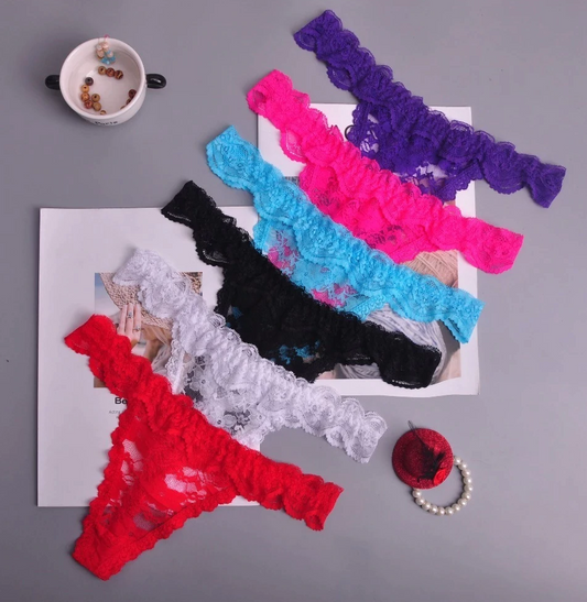 Set of 3 Lace Briefs Panties Thongs G-String T-Back Lingerie Underwear